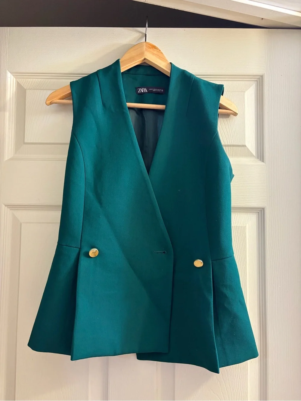 Zara Teal Sleeveless Blazer Vest with Gold Buttons